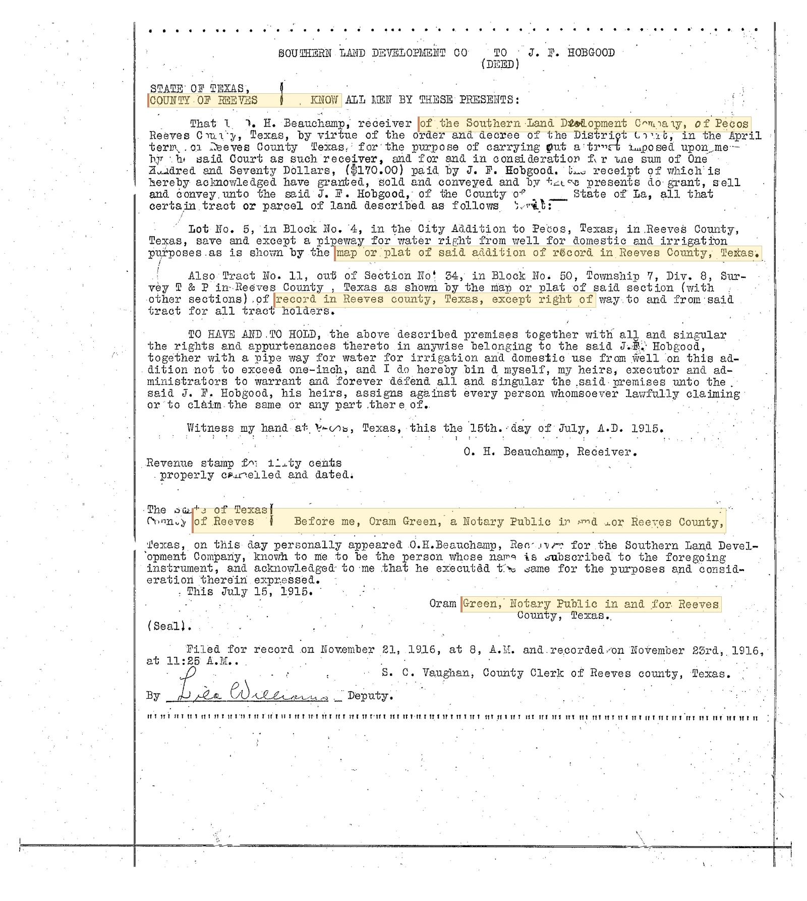 Southern Land Development Co. - Recorded Deed (Doc #24610828)
