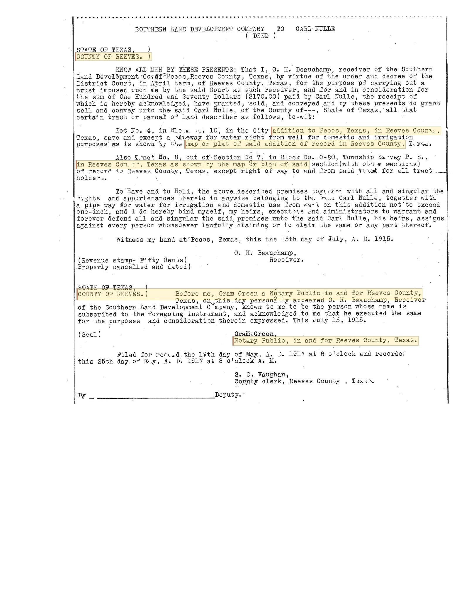 Southern Land Development Co. - Recorded Deed (Doc #24605114)